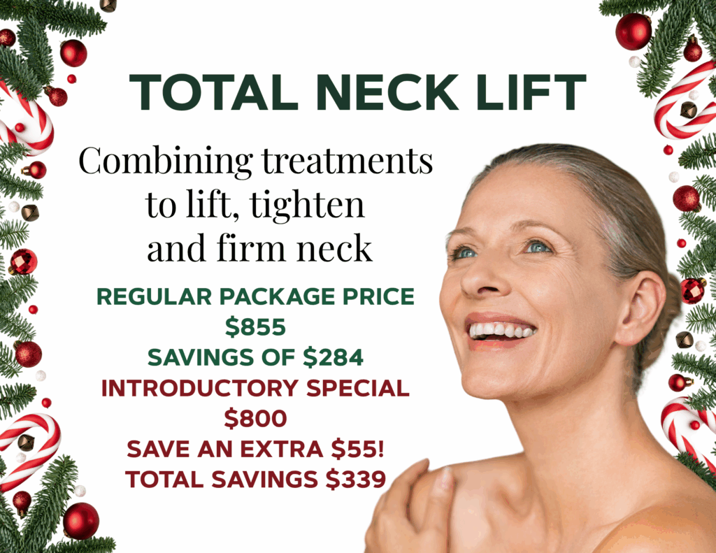 TOTAL NECK LIFT - Combining treatments to lift, tighten and firm neck. REGULAR PACKAGE PRICE: $855, SAVINGS OF $284