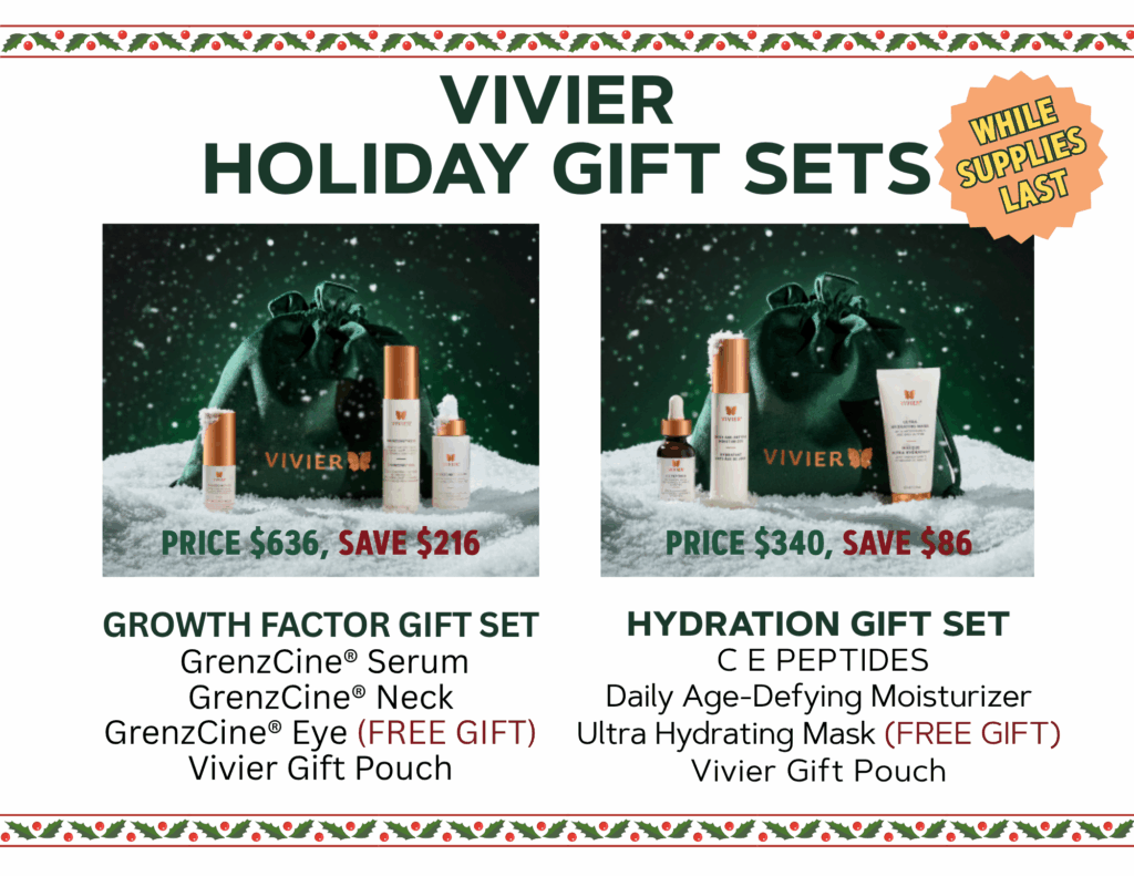 Vivier holiday gift sets: Growth factor gift set, Hydration gift set
