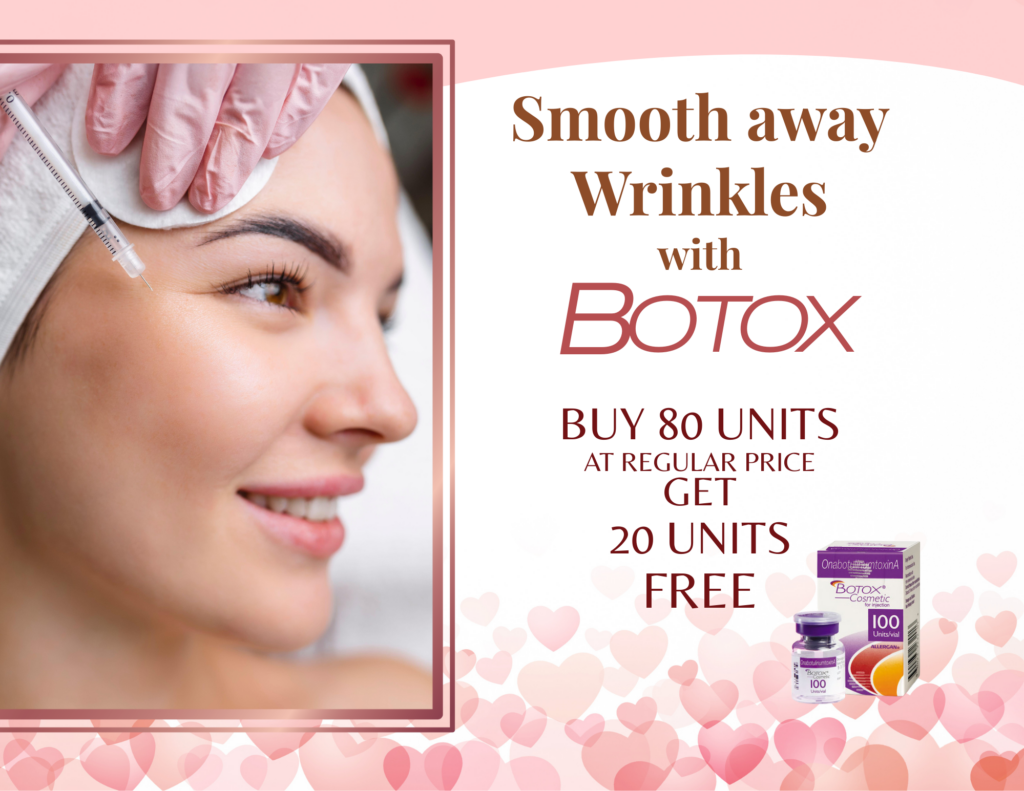 Smooth away wrinkles with BOTOX. Buy 80 units at regular price, get 20 units free