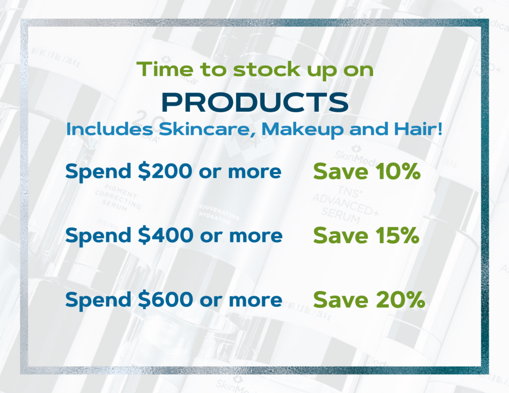 Time to stock up on products. Includes skincare, makeup, and hair! Spend $200 or more and save 10%, spend $400 or more and save 15%, spend $600 or more and save 20%.