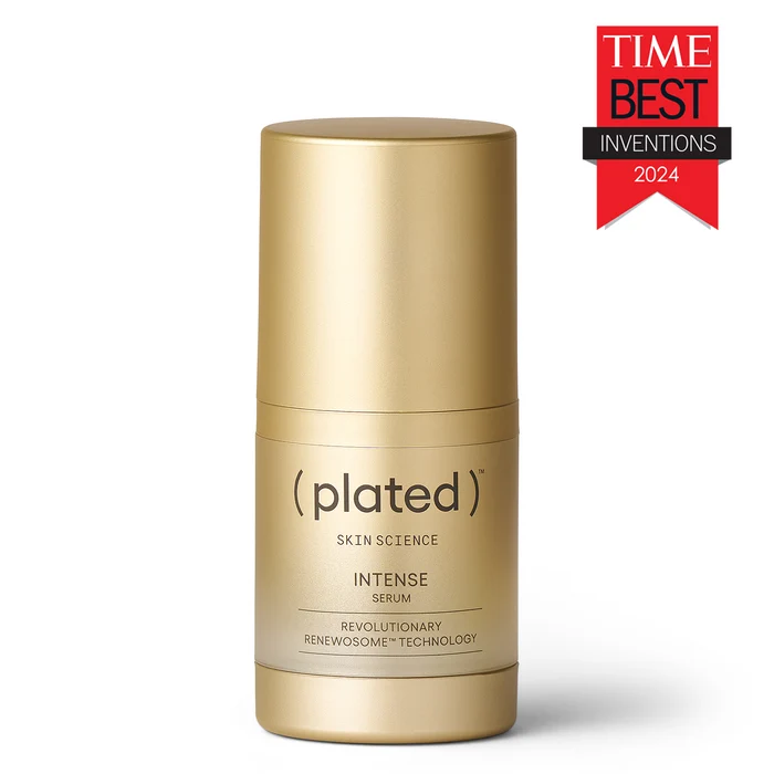Image of golden pump bottle of (plated) INTENSE SERUM